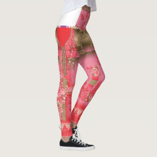 en rosa- och guld-bakgrund med röd bakgrund leggings