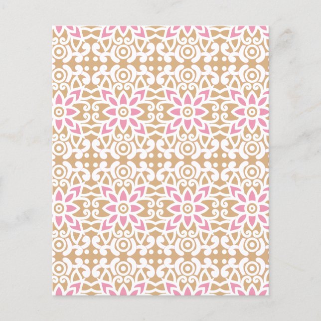 en rosa och vit blomma mönster på en bruna backgro flygblad (Framsidan)