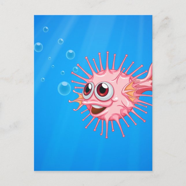 En rosa pufffisk i havet vykort (Framsida)