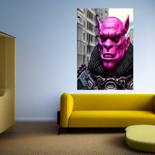 En Rosa utomjording i staden AI Art Poster