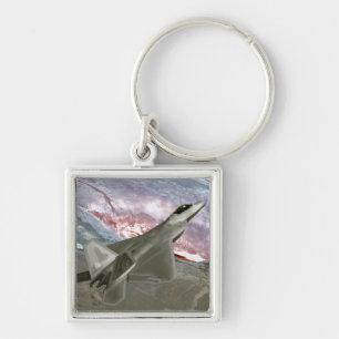 En rovfågel F/A-22 flyger en Fyrkantig Silverfärgad Nyckelring