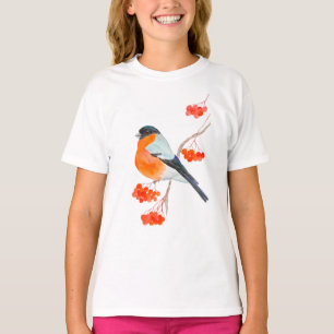 En rovgirig bullfink på träd gren t shirt
