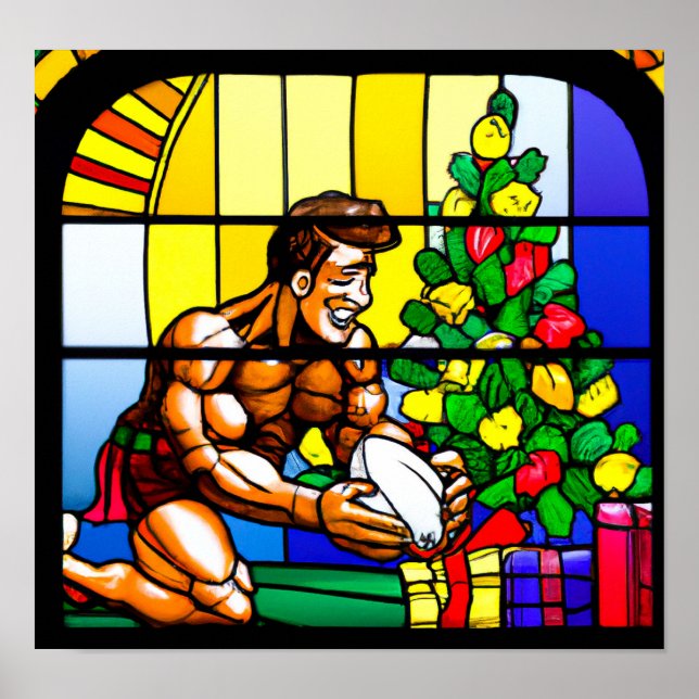 En rugby-jul - Rugby Painting Print Poster (Framsidan)