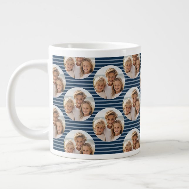 En rund bild med blåa ränder jumbo mugg (Vänster)