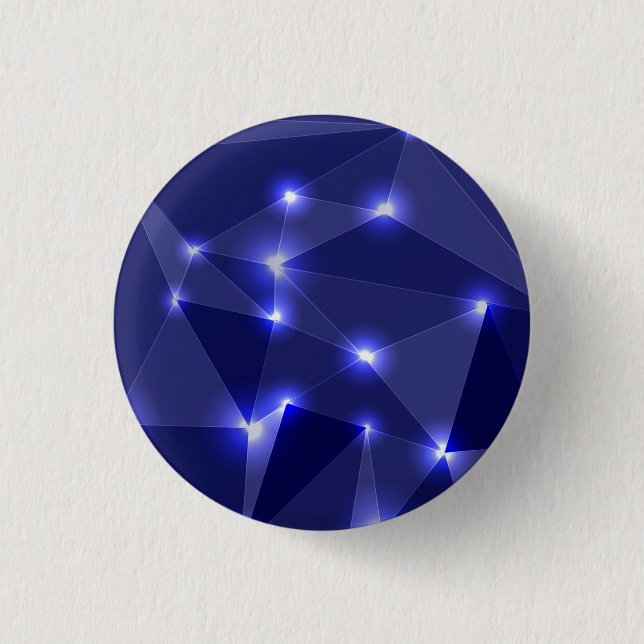 En rund knapp med en mörkblå geometrisk design (Framsida)