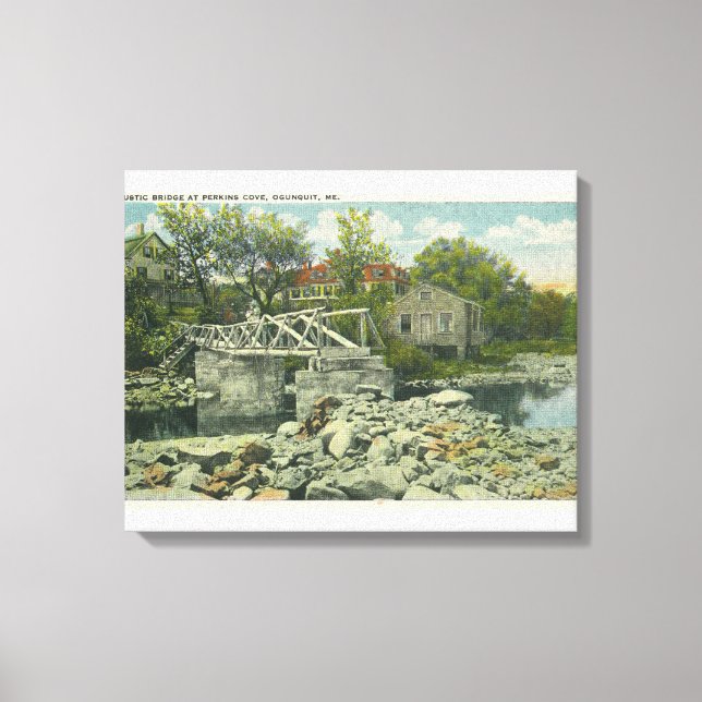 En Rustic Bridge på Perkins Cove Scene Canvastryck (Framsida)