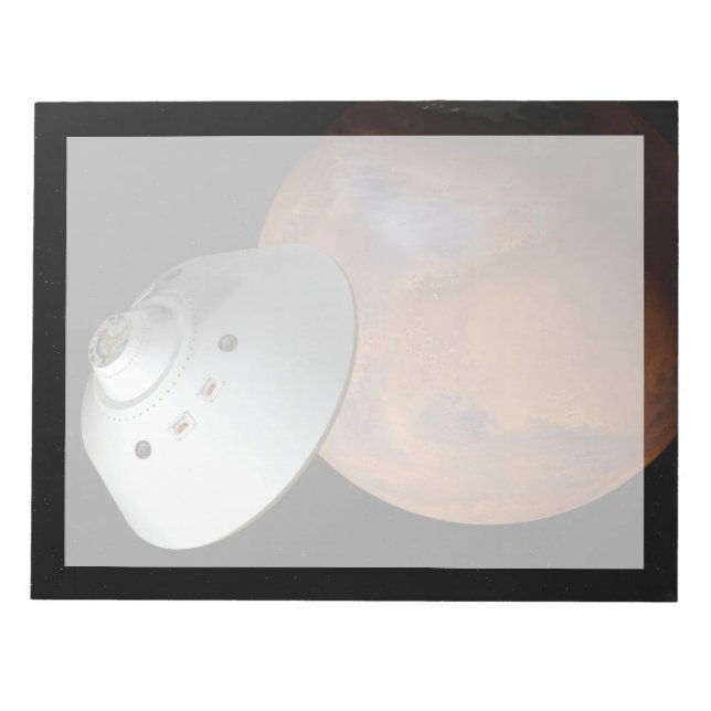 En rymdfarkost med höjdpunkt som närmar sig marsar anteckningsblock (Framsida)