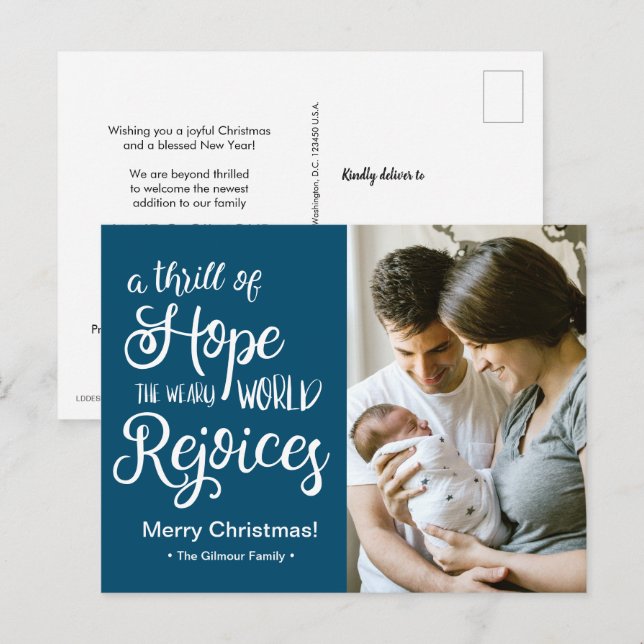 En rysning av hopp Blå jul bebis Helg Vykort (Fram/baksida)