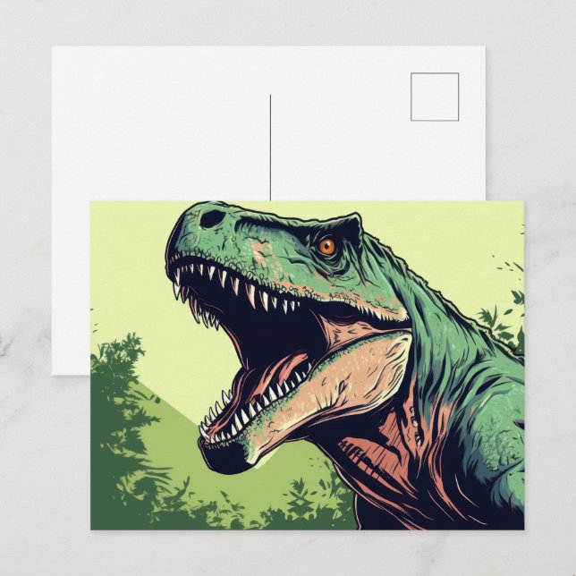 En rytande dinosaurie  vykort (Fram/baksida)
