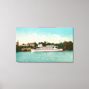 En Sacramento River plats med en Riverboat Canvastryck