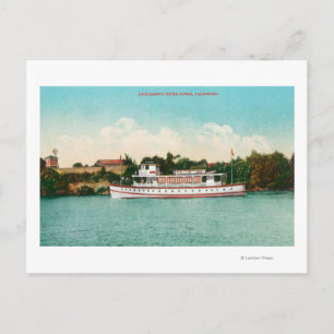 En Sacramento River Scene med Riverboat Vykort