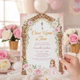 en saga om en gång ram guld baby shower inbjudningar