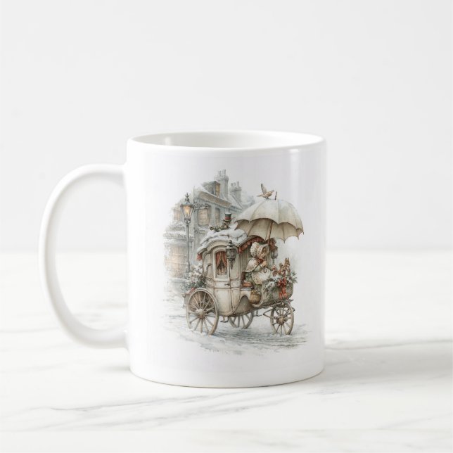 en sagovagn med en flicka på en vintergata kaffemugg (Vänster)
