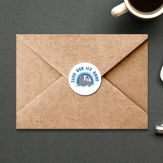 En säl och en penguin "Spara Vår Isig World"teckna Runt Klistermärke