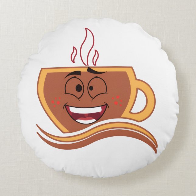 En sann kaffeholiker  rund kudde (Framsidan)