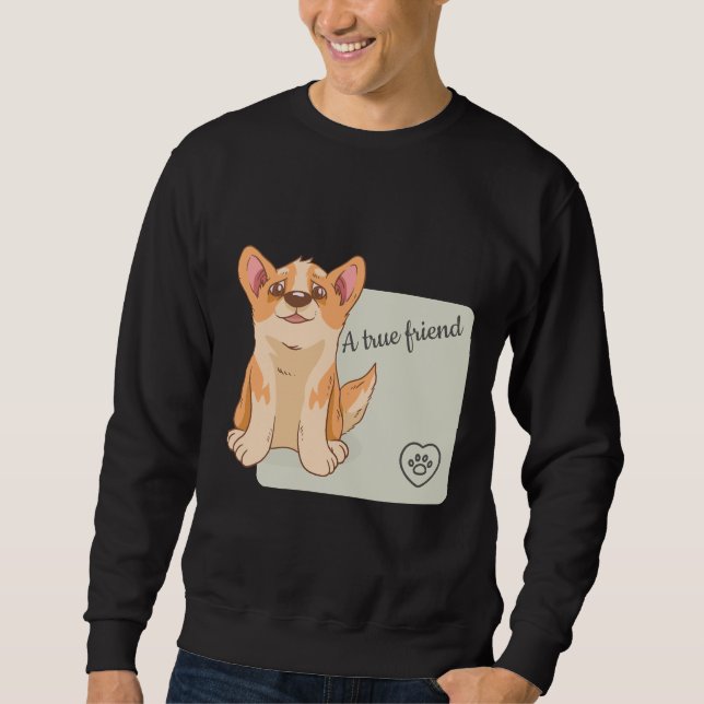 En sann vän Welsh Corgi Lång Ärmad Tröja (Framsida)
