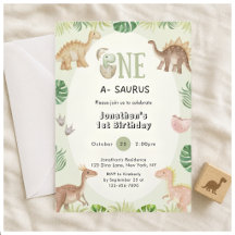 En saurus 1-års födelsedagsinbjudan