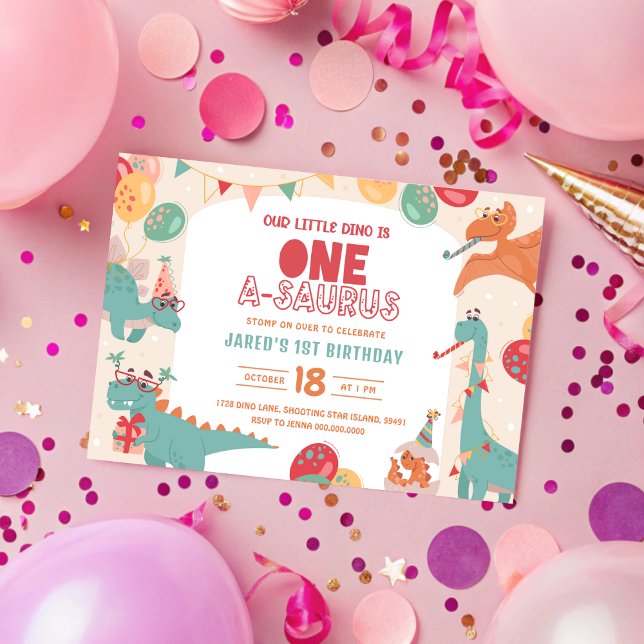 En saurusfödelsedag. Vår lilla Dino Inbjudningar (One A Saurus Birthday Invitation. Our Little Dino 1st Birthday Invite. Printable Boy Modern Digital )