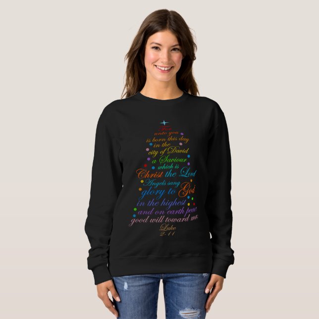 En Savior är Born Luke 2-11 Julgran Shirts Tee (Hel framsida)