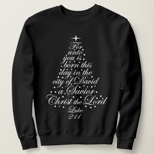 En Savior är Born Luke 2-11 Julgran Shirts Tröja (Design framsida)