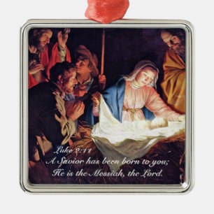 En Savior har varit Born Luke 2, jultomhet Julgransprydnad Metall