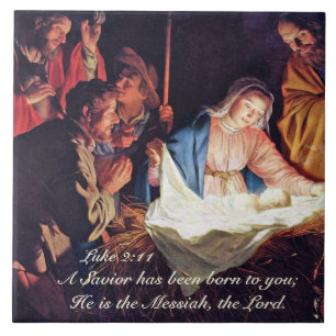 En Savior har varit Born Luke 2, jultomhet Kakelplatta