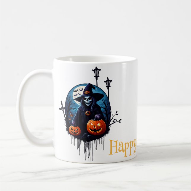 En scen med uppochnedvänd Halloween Kaffemugg (Vänster)