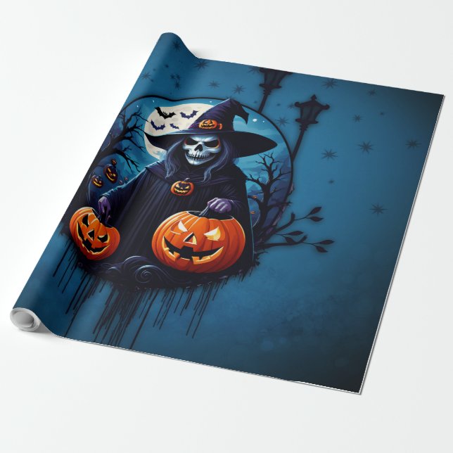 En scen med uppochnedvänd Halloween Presentpapper (Utrullad)