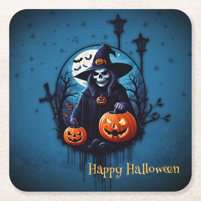 En scen med uppochnedvänd Halloween Underlägg Papper Kvadrat (Framsidan)