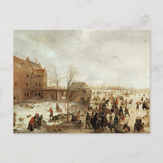 En scen på isen nära en stad, c.1615 vykort (Framsida)