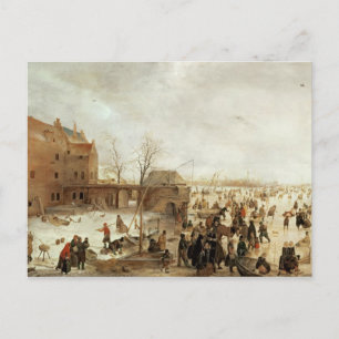 En scen på isen nära en stad, c.1615 vykort