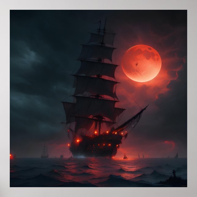 En scen Pirat Frakt Ominous Sailing Poster (Framsidan)