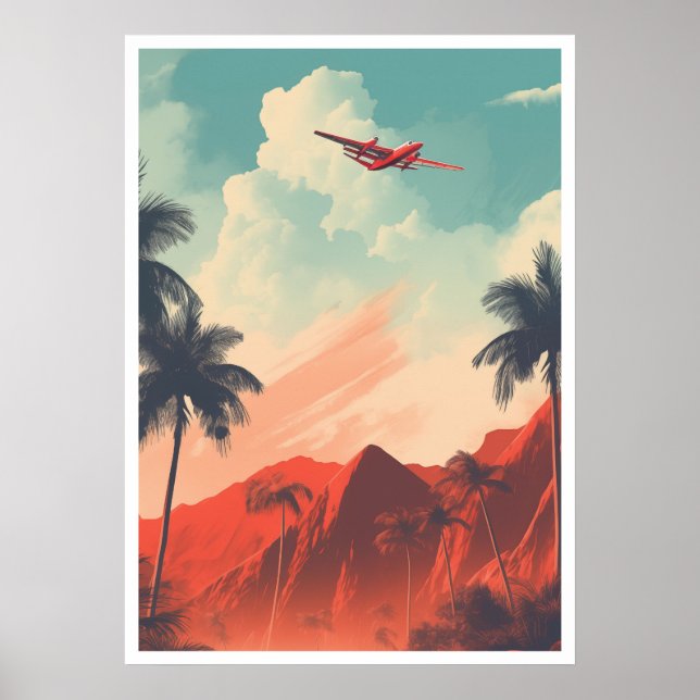 En sceniskt kustdestination med Handflatan Träd Po Poster (Framsidan)