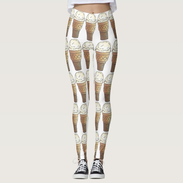 En Scoop Vanilla Ice Cream Cone Cones Foodie Leggings (Framsida)