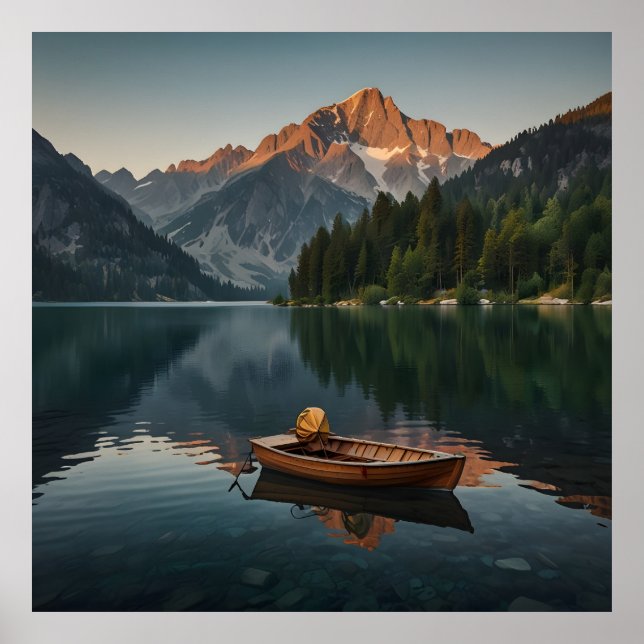 En seren och ett alpinlandskap som fångar upp sig poster (Framsidan)