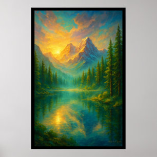 En serensoluppgång över Spegel Sjö Poster