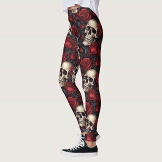 En serie-design med dödskalle och rosor 10 leggings