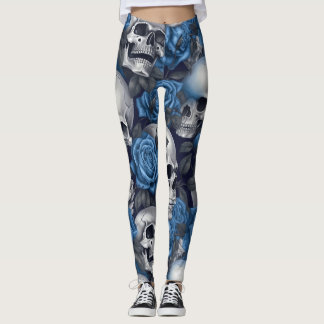 En serie-design med dödskalle och rosor 12 leggings