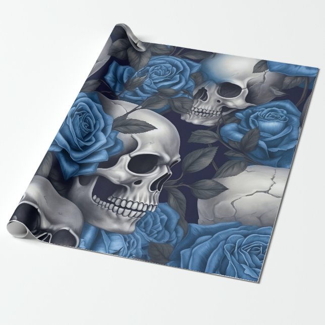 En serie-design med dödskalle och rosor 12 presentpapper (Utrullad)