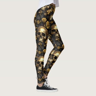 En serie-design med dödskalle och rosor 8 leggings