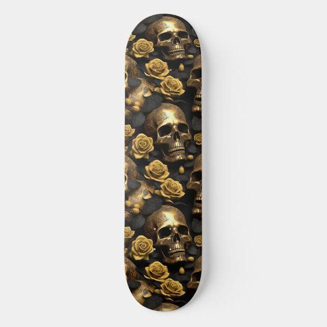 En serie-design med dödskalle och rosor 8 mini skateboard bräda 18,5 cm (Framsida)