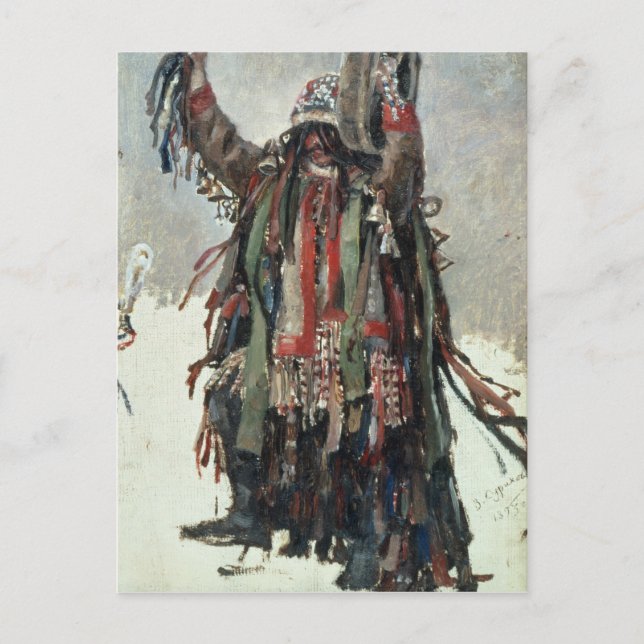 En Shaman skissar för Yermak Vykort (Framsida)
