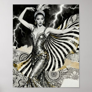 En Showgirl Dances in Lighting Poster
