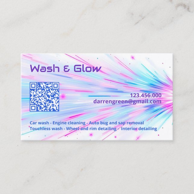 En sida i bilen Tvättar QR Visitkort (Framsida)