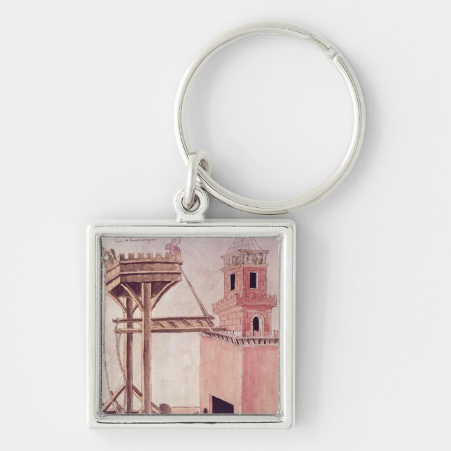 En siegemaskin fyrkantig silverfärgad nyckelring (Framsidan)