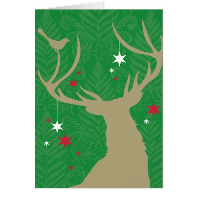 En silhouette av en hjort med stjärnor som hänger hälsningskort (Framsidan)