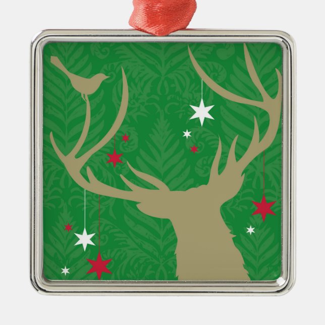 En silhouette av en hjort med stjärnor som hänger julgransprydnad metall (Framsidan)