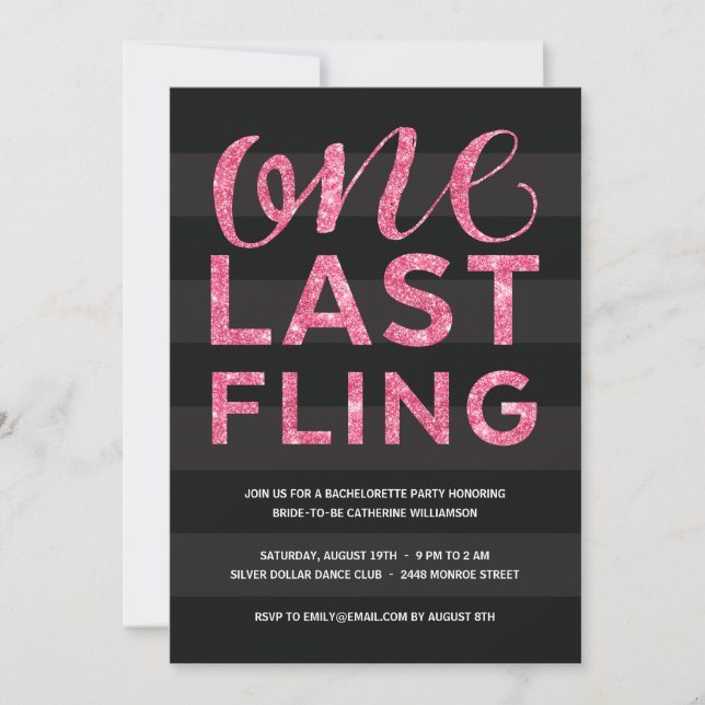 En sista fil| Glitter-look Bachelorette Party Inbjudningar (Framsida)