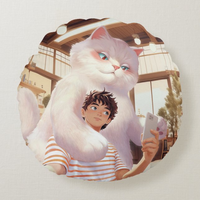 En självfie med Fluffy Giant Rund Kudde (Framsidan)