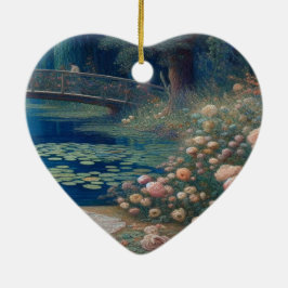 En sjö med näckrosblad och blommor Valentine träd Julgransprydnad Keramik